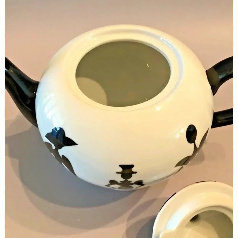 Nordstrom Rubin Toledo Checker Ceramic Teapot Silhouettes Art Nouveau Pink White